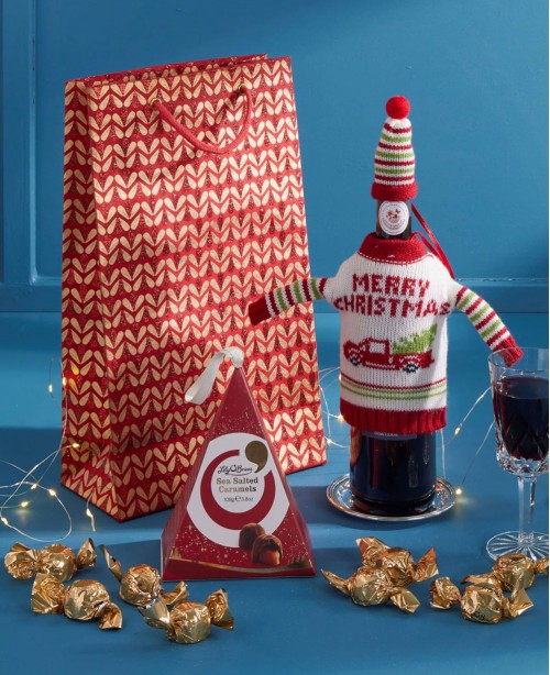 Festive Thanks with Red Wine Gift Bag <br/>(Chocolate & Sweet Hamper)